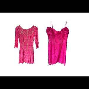 Duet of two pink lace material dresses